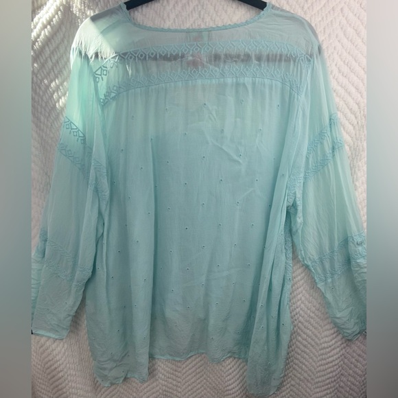 Johnny Was Sky Blue Embroidered Blouse - Picture 3 of 9
